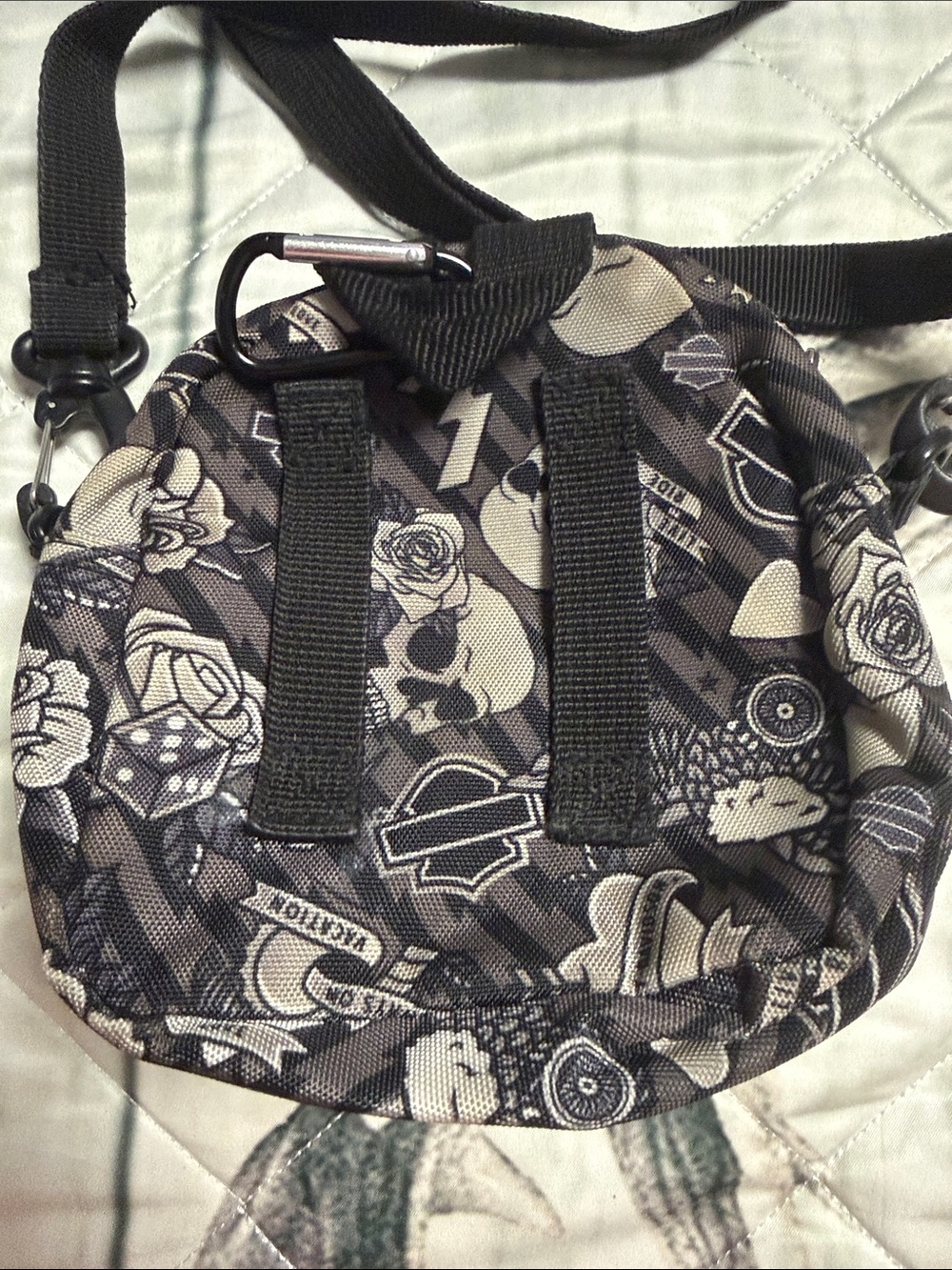 Harley-Davidson Black and Cream Floral Skull Belt Bag - Picture 3 of 7